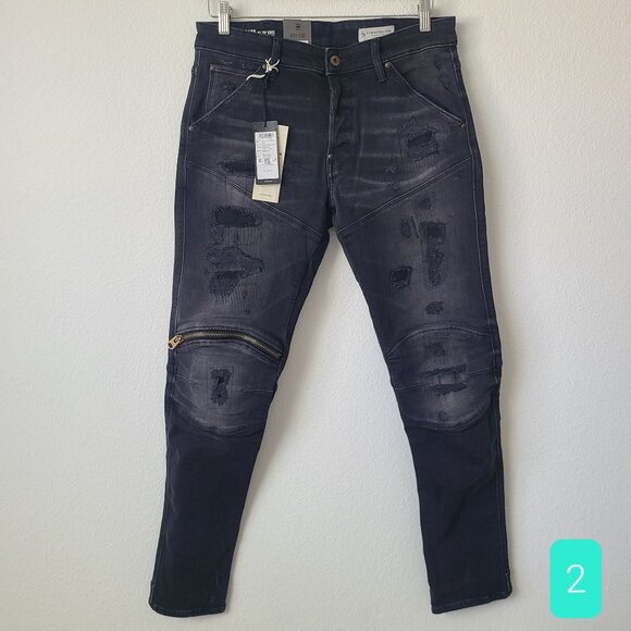 G-Star RAW 5620 3D Zip Knee Skinny Distressed Jeans Size 31x32 Black #2